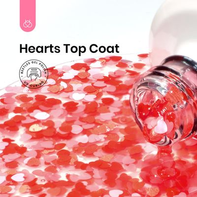 Beetles Gel Polish 15ML Clear Pink Color Gel Top Coat With Pink &amp; Red Heart Shape Valentines Day Gift for Mom, Glass Polish Soak Off UV No Wipe Beetles Romantic Heart Glitter Top Coat for Sparkle Nail