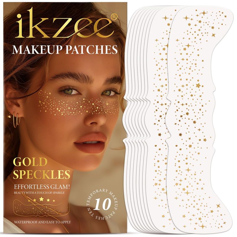 Glitter Freckles Face Tattoo, 10 Pcs Glitter Freckles, Gold Face Glitter Makeup Speckles, Glow Up Sparkle Makeup Patches - Cute Glitter Makeup Accessories for Women (Gold-008)