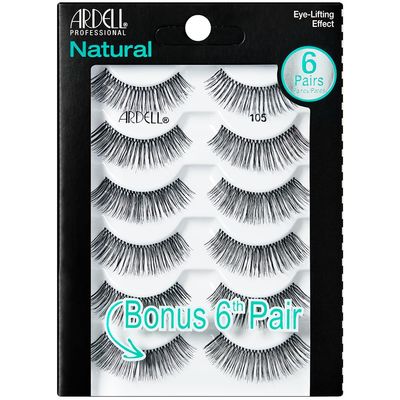Ardell False Eyelashes Natural 105 - Black, Full Volume, Reusable, Natural Look Lashes, 5 Pairs, 1-Pack