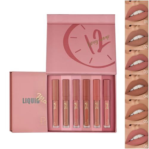 ZUK Pudaier 6Pcs Matte Lipstick, Pigmented Long Lasting Non-stick Velvet Lipstick for Women Waterproof Lip Gloss Red Nude Lipstick