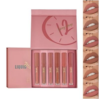ZUK Pudaier 6Pcs Matte Lipstick, Pigmented Long Lasting Non-stick Velvet Lipstick for Women Waterproof Lip Gloss Red Nude Lipstick