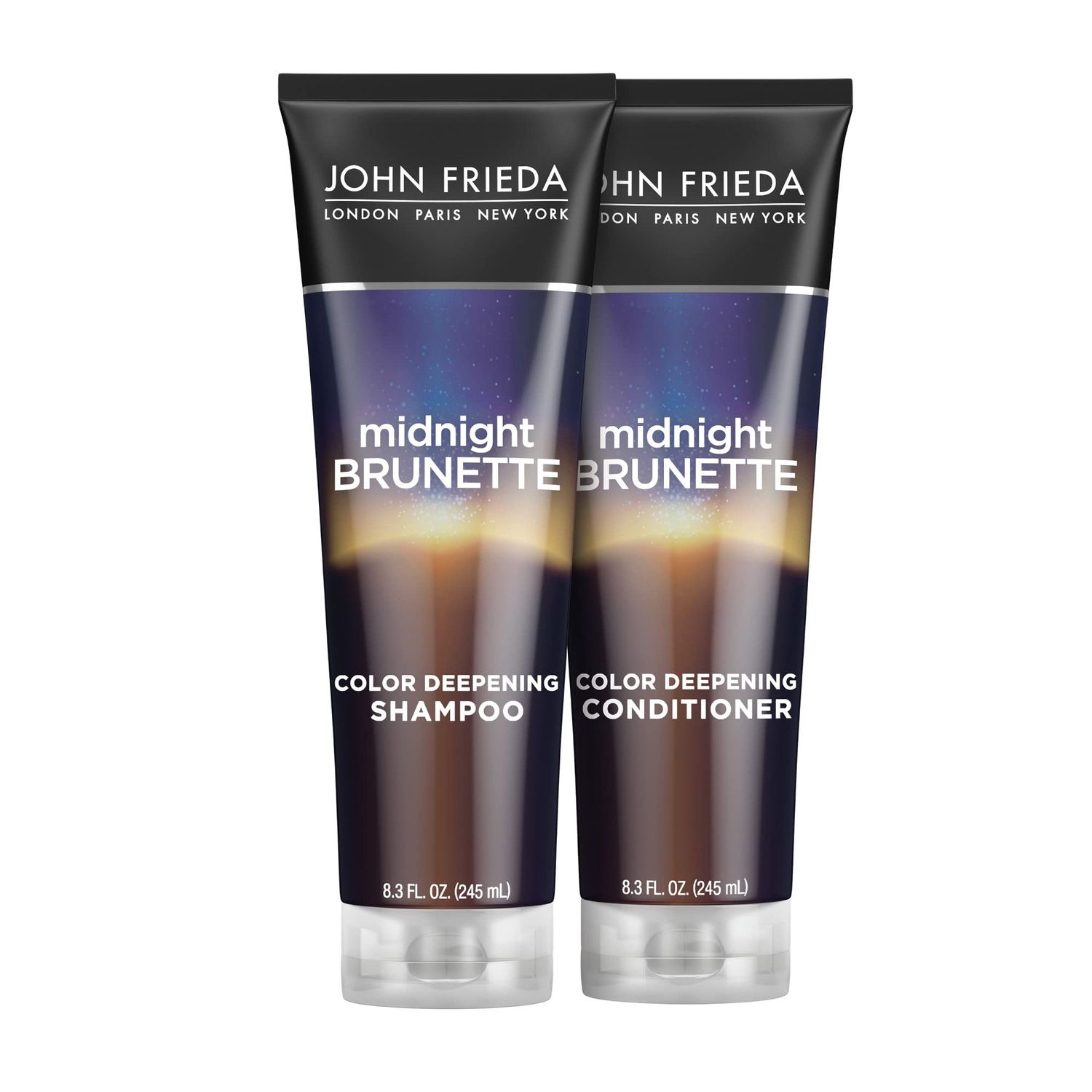 John Frieda Midnight Brunette Visibly Deeper Shampoo and Conditioner Set with Evening Primrose Oil and Cocoa for Color-Treated Hair (8.3 oz, Pack of 2)