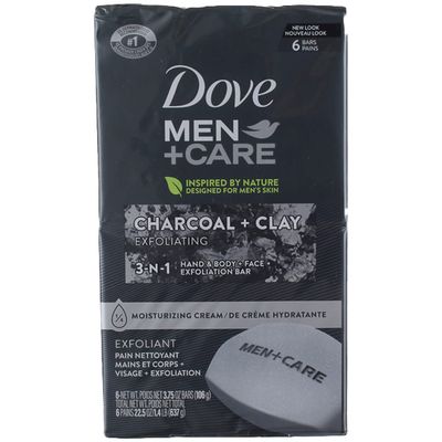Dove, Men Bar Soap Charcoal  Clay, 4 Ounce (Pack of 6)