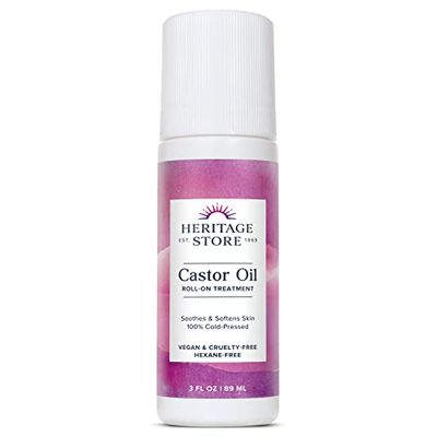 Heritage Store Castor Oil Roll On, Nourishing Treatment, Targeted, Deep Hydration for Skin Care, Soothing Castor Oil Packs &amp; More, Easy Application, Cold Pressed, Hexane Free, Vegan, Cruelty Free, 3oz