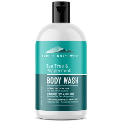 Purely Northwest Tea Tree Body Wash for Men and Women - Natural Tea Tree Oil Body Cleanser for Odor, Skin Irritations, Hydrating Shower Gel for Sensitive Skin, Gentle and Refreshing Body Wash