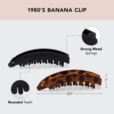 Kitsch Banana Hair Clips for Women, Large Banana Clip for Thick Hair, Cute Hair Clips for Girls, Banana Clips for Thin Hair, Banana Hair Clip, Big Claw Clips for Thick Hair, 2pc (Black &amp; Tortoise)