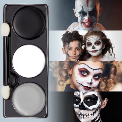 Spooktacular Creations Halloween Makeup Palette 3 Colors Skeleton Face Body Paint with Double-headed Brush for Adult and Kids Cosplay SFX Makeup Cosplay Dress Up (7 Oz, Black White Gray )