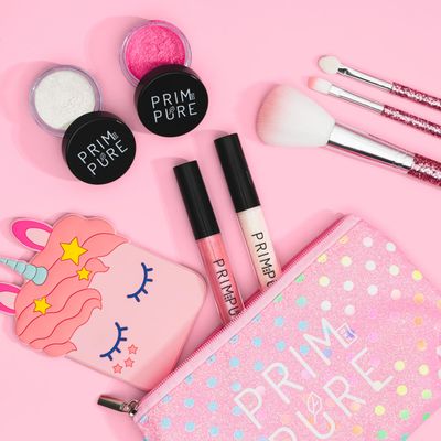 Prim and Pure Mineral Gift Set with Unicorn Mirror| Perfect for Play Dates & Birthday Parties | Kids Eyeshadow Makeup - Mineral | Organic & Natural Makeup Kit for Kids| Made in USA (Pink)