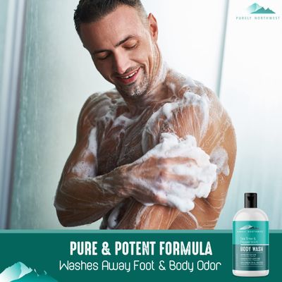 Purely Northwest Tea Tree Body Wash for Men and Women - Natural Tea Tree Oil Body Cleanser for Odor, Skin Irritations, Hydrating Shower Gel for Sensitive Skin, Gentle and Refreshing Body Wash