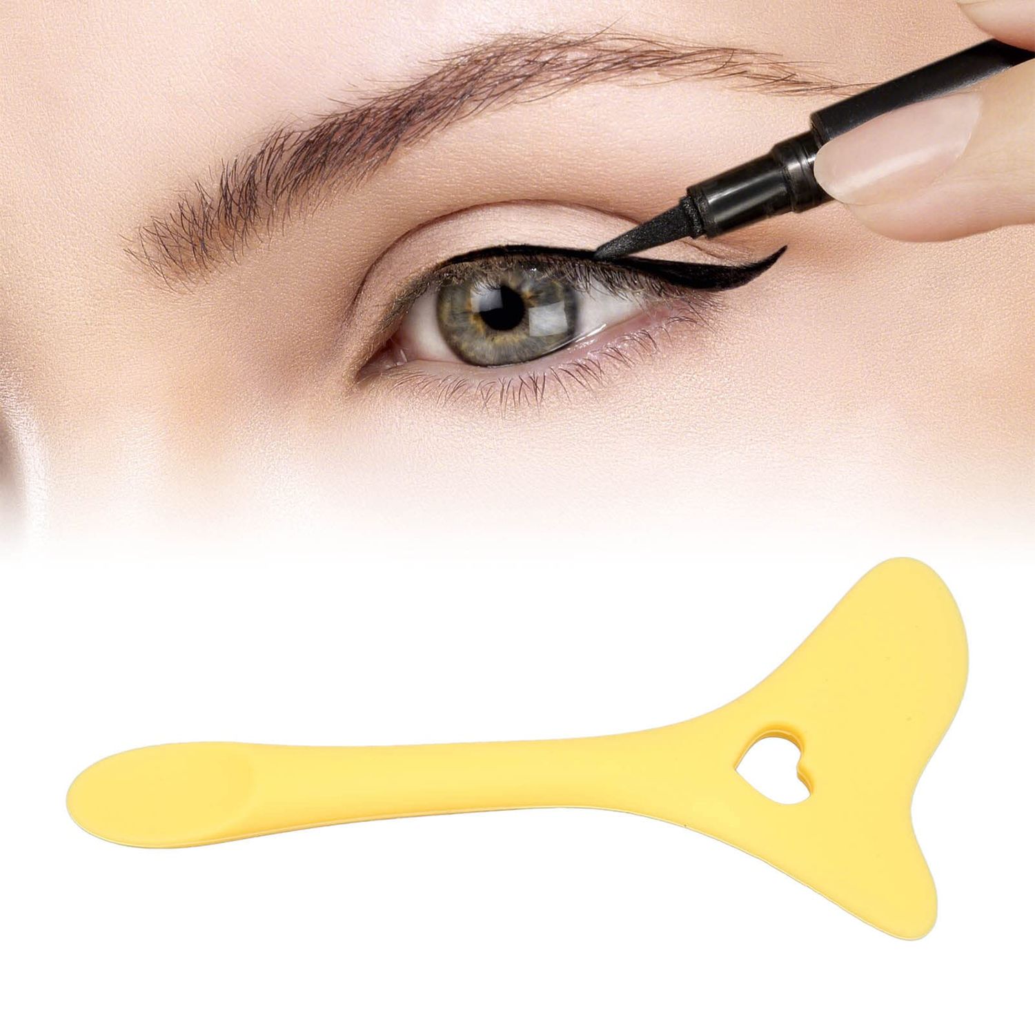 Eyeliner Stencils Wing Tips, Eyebrow Pencil Stencil Reusable Eyeliner Aid Reusable Silicone Eye Makeup Tool with Cream Eyelash Pads Tool Mascara Aid Eye Makeup Applicators for Eye Shadow(Yellow)
