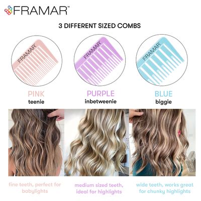 Framar Dreamweaver Highlight Comb Set - Combs for Hair Stylist, Highlighting Comb, Hair Dye Comb, Hair Highlighter Comb with Metal Pick, Balayage Comb - 3 Pack Pastel