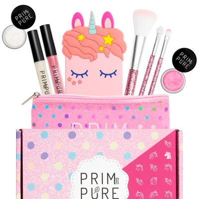 Prim and Pure Mineral Gift Set with Unicorn Mirror| Perfect for Play Dates &amp; Birthday Parties | Kids Eyeshadow Makeup - Mineral | Organic &amp; Natural Makeup Kit for Kids| Made in USA (Pink)
