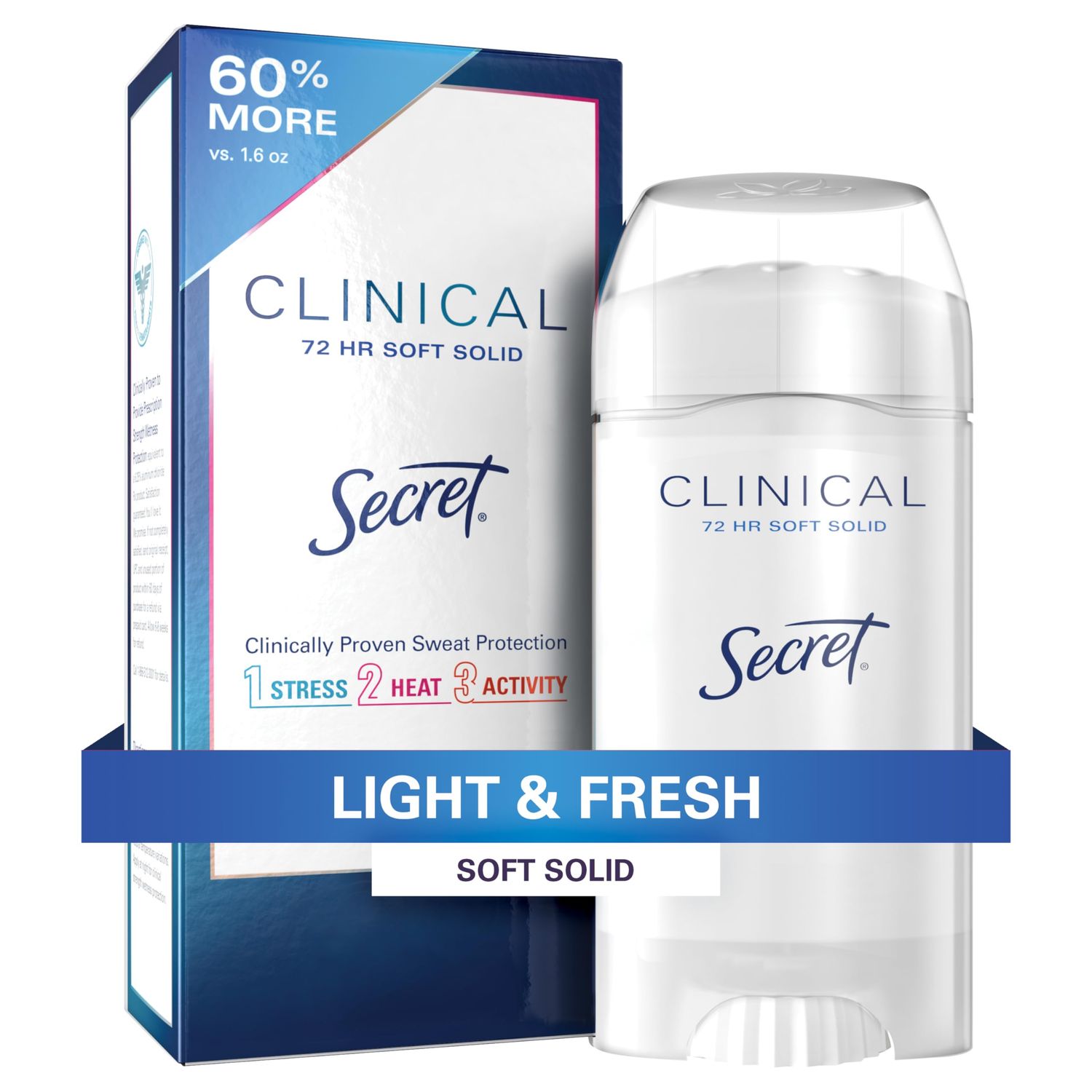 Secret Clinical Strength Soft Solid Antiperspirant and Deodorant, Light and Fresh Scent, 1.6 Ounce (Pack of 3)