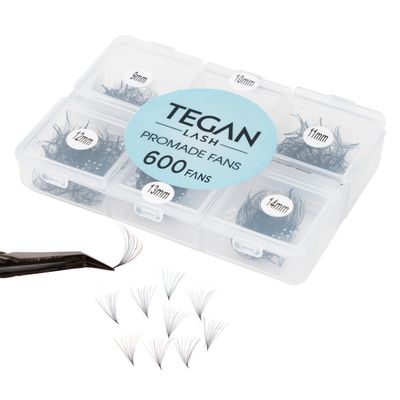 TEGAN LASH Promade Fan Mix Eyelash Extensions, From 3D - 16D, 0.030.050.07, CCCD, 9-15mm, Pre Made Eyelash, Easy Apply Premade False Eyelashes, Pestaas Abanicos Extensiones (8D, 0,05, C, Mix)