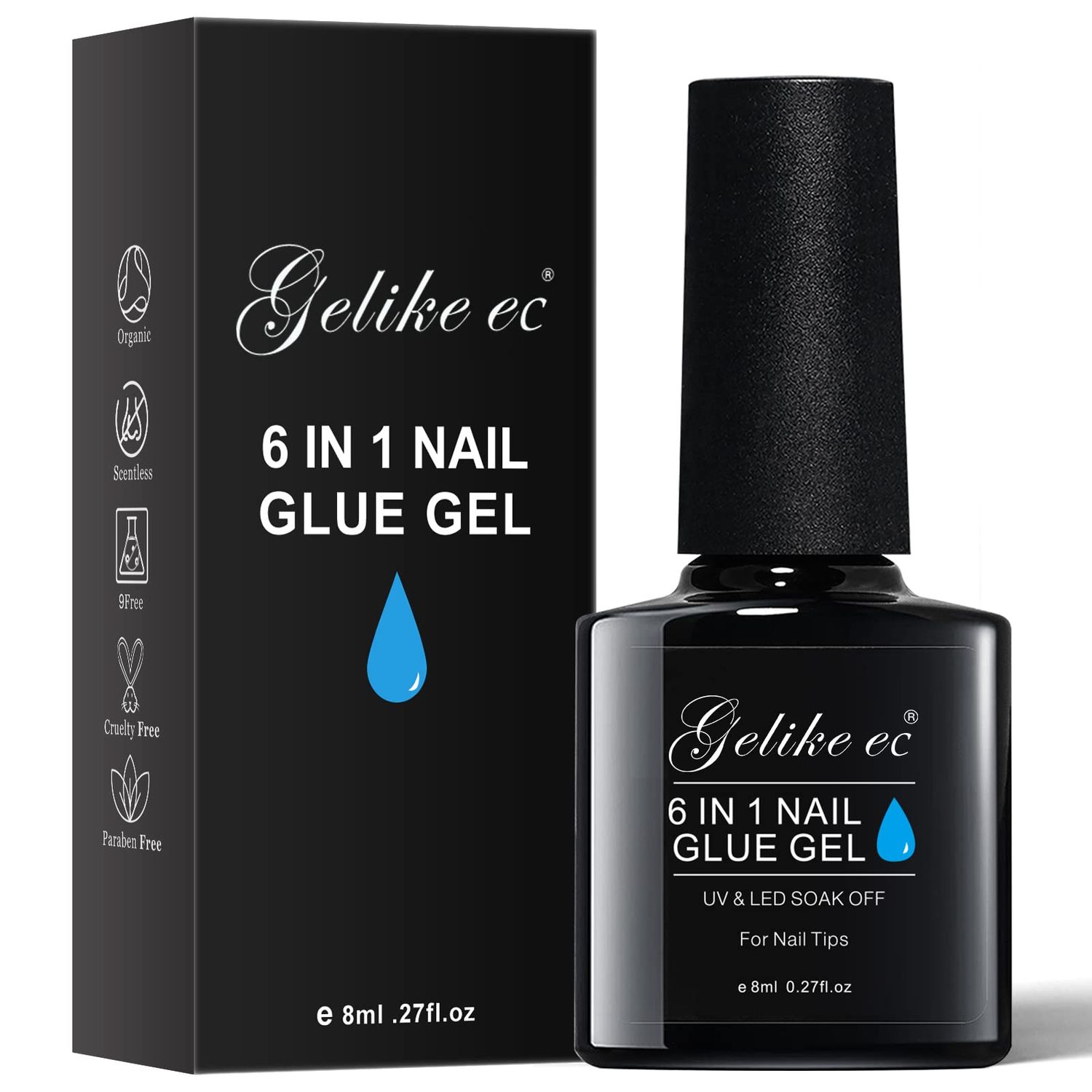 Gelike EC Gel Nail Glue UV Light 6 in 1 Adhesive Gel Nail Polish, Strong Nail Glue For Press On Nails Nails Acrylic Tips, Long Last Gel x Nail Kit Blooming Gel Girl Gift for Home Salon Beginner DIY