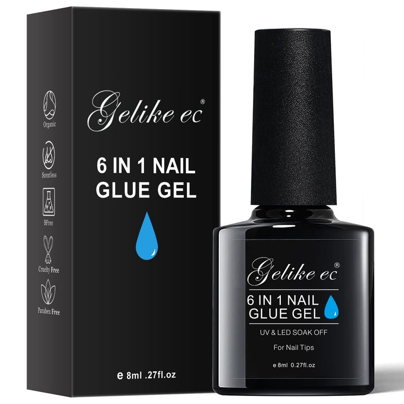 Gelike EC Gel Nail Glue UV Light 6 in 1 Adhesive Gel Nail Polish, Strong Nail Glue For Press On Nails Nails Acrylic Tips, Long Last Gel x Nail Kit Blooming Gel Girl Gift for Home Salon Beginner DIY