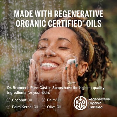 Dr. Bronner's Pure Castile Liquid Soap - Made with Regenerative Organic Certified Oils - 18-in-1 Uses for Face, Body, Hand - Gentle on Baby &amp; Sensitive Skin - All Natural Body Wash - Unscented,32oz
