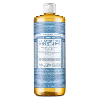Dr. Bronner&#39;s Pure Castile Liquid Soap - Made with Regenerative Organic Certified Oils - 18-in-1 Uses for Face, Body, Hand - Gentle on Baby &amp; Sensitive Skin - All Natural Body Wash - Unscented,32oz