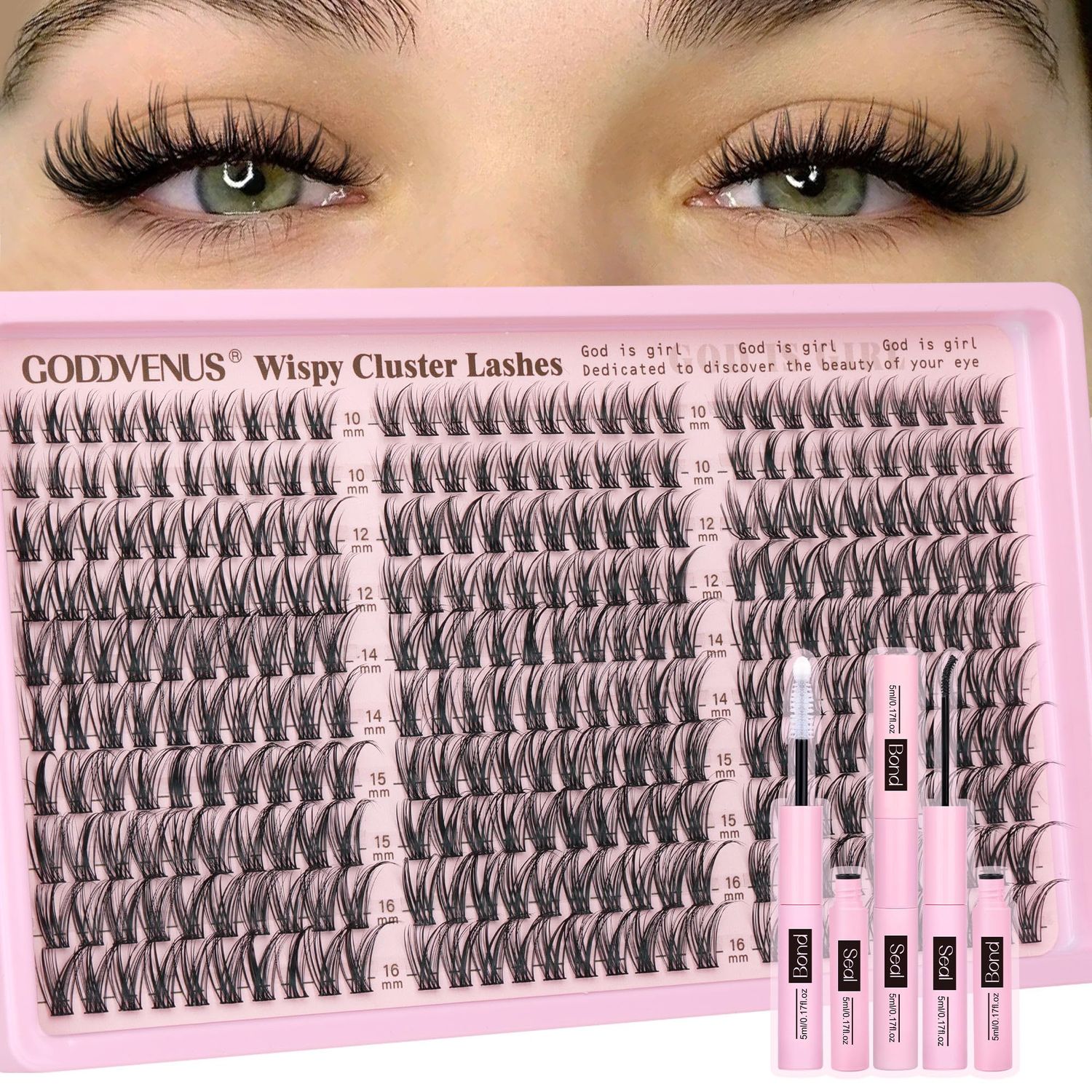 Lash Clusters Kit Wispy Eyelash Clusters Lashes Natural DIY Lash Extension Kit 10-16mm Cluster Eyelash Extensions Kit 300pcs C Curl Individual Lashes Cluster Eyelashes for Eyelash Extension Goddvenus