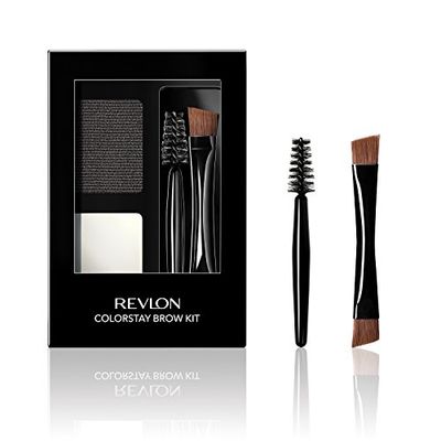 Revlon ColorStay Brow Kit, Includes Longwear Brow Powder, Clear Pomade, Dual-Ended Angled Tip Eyebrow Brush &amp; Spoolie Brush, Soft Black (101), 0.08 oz