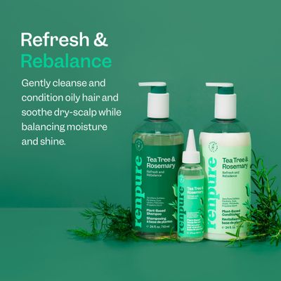 Renpure Tea Tree &amp; Rosemary Shampoo &amp; Conditioner Set, Plant Based - Refreshes &amp; Rebalances Hair and Scalp - For OilyNormal Hair - Tea Tree Leaf Oil, Rosemary Leaf Extract - 24 Fl Oz each, 2 Pack