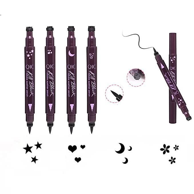 Inspired Capital L 4 PC Double-Ended Eyeliner Stamp HeartFlowerMoonStar Shape Cosmetic Seal Stamp Waterproof Long Lasting Eyeliner Pencil Makeup Tool