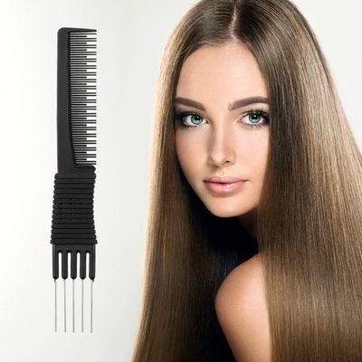 3 Pack Black Combs with Metal Prong - Salon Teasing Back Combs with Stainless Steel Lift (Style A)