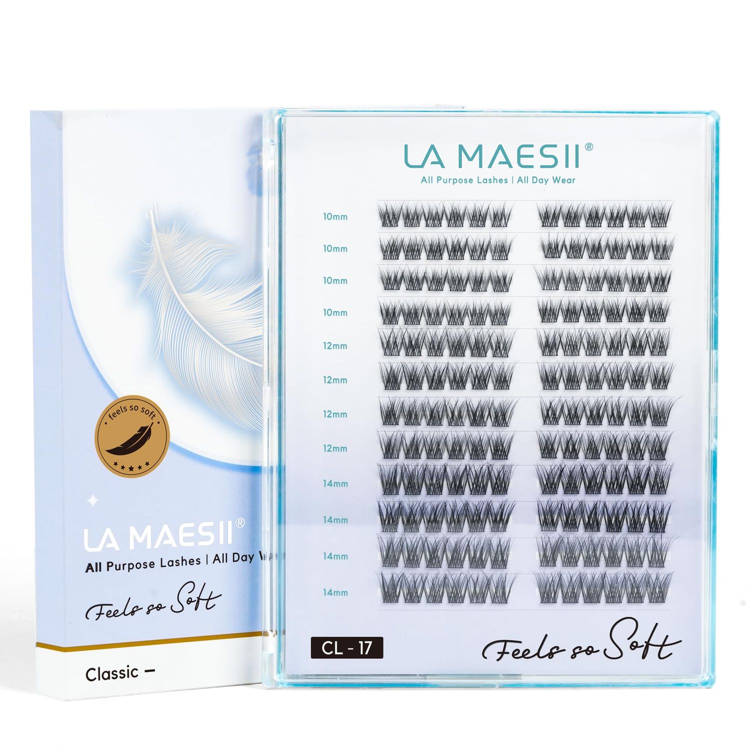 LA MAESII Lash Clusters, Cluster Eyelash Extensions Eyelash Clusters, Wispy &amp; Natural Individual Lashes 144 Clusters Lashes C Curl, Super Soft &amp; Thin Band Reusable Plus Box(17C-Plus)