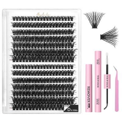 SIEQWIPEK DIY Lash Extension Kit Volume Lash Clusters 60D80D D Curl Individual Lashes Lash Clusters Kit Thick Eyelash Extension Kit 280 pcs Thin Band Cluster Lashes Lash Bond and Seal Lash Tweezers
