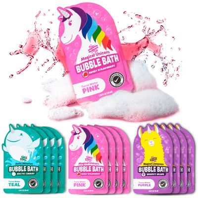 Tub Works Magical Kids Bubble Bath, Variety 12 Pack | Creates Colorful Bath Water &amp; Tons of Foam Bath Bubbles | Nontoxic | Character-Themed Bubble Bath for Kids Bath | Pink, Purple &amp; Teal Bath Colors