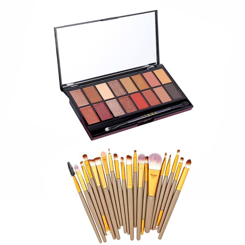 RUIGPRO Pro 16 Shades Eyeshadow Palette  20 pcs Makeup Brushes Set High Pigmented Naked Nudes Shimmer Matte Metallic Smokey Eye Shadow Soft Synthetic Powder Cream Blending Brush Neutral Pallet