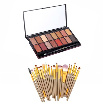 RUIGPRO Pro 16 Shades Eyeshadow Palette  20 pcs Makeup Brushes Set High Pigmented Naked Nudes Shimmer Matte Metallic Smokey Eye Shadow Soft Synthetic Powder Cream Blending Brush Neutral Pallet