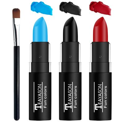 LZXLUKGIR 3 Colors Face Body Paint Eye Black Sticks for Sports Football Baseball Softball,Convenient Design Facepaint for Halloween SFX Clown Cosplay MakeupBlueBlackRed Body Paint Sticks