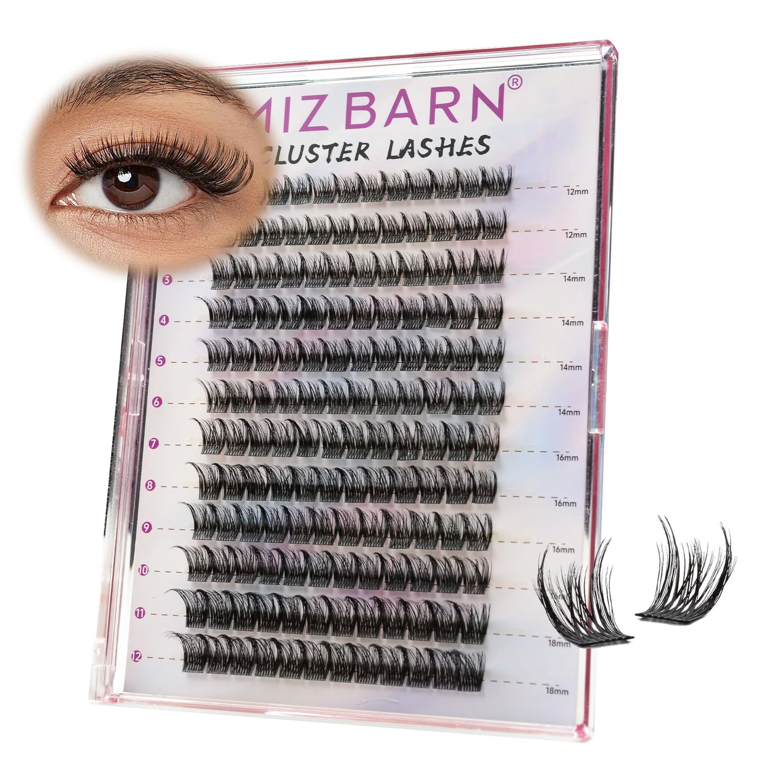 MIZ BARN Lash Clusters 144pcs Lash Extension D Curl Eyelash Clusters, 12-18mm individual Lashes Fluffy False Eyelashes Clusters DIY at Home (D-12-18 MIX)(DIY 02)