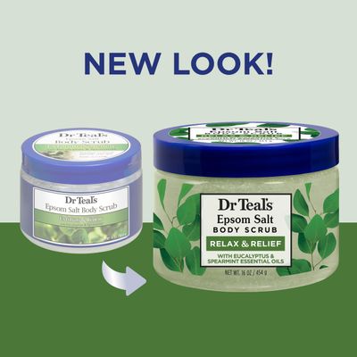 Dr Teal's Pure Epsom Salt Body Scrub, Relax &amp; Relief with Eucalyptus &amp; Spearmint Essential Oils, 16 oz (Pack of 3)