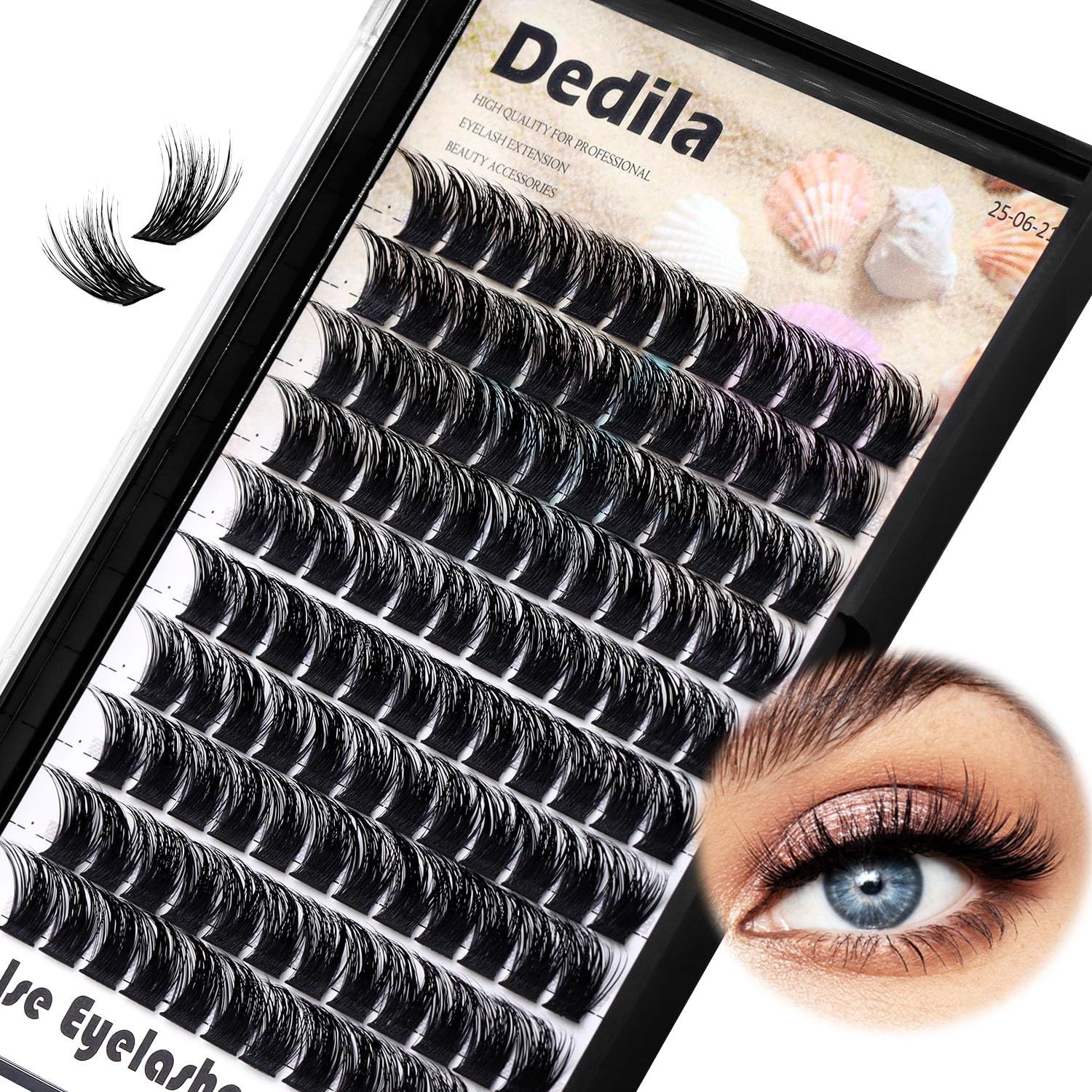 Dedila 120 Clusters Individual False Eyelashes Wide Stem D Curl Handmade Dramatic Black Soft and Light 5D Volume Eye Lashes Extensions Thick Base Women Girls Beauty Tools (12mm)