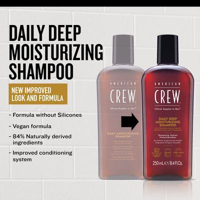 AMERICAN CREW Shampoo for Men, Daily Deep Moisturizer, Naturally Derived, Vegan Formula, Citrus Mint Fragrance, 8.45 Fl Oz