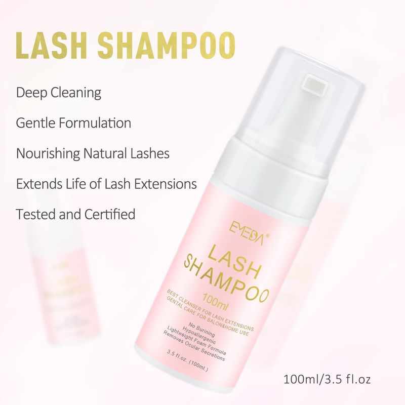 EMEDA Lash Shampoo Kit - 3.38 fl.oz  100ml Gentle Foam Lash Cleanser, Oil-Free Cleaning for Wash ExtensionNatural Eyelash Bath with Rinse Bottle Lash Brush