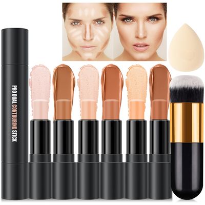 6 Colors Cream Contour Stick Makeup Kit,Shades with Highlighter Stick,Blush Stick and Bronzer Contour Stick for Sculpt the Cheeks,Long Lasting,Waterproof,Matte &amp; Dewy Finish for Woman (SET B)