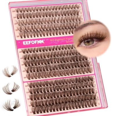 Eefofnn Brown Lash Clusters 300Pcs Fluffy Eyelash Extension 30D40D50D Brown Individual Lashes 10-16mm D Curl Natural Eyelash Clusters DIY Wispy Brown Lash Extensions For Beginners