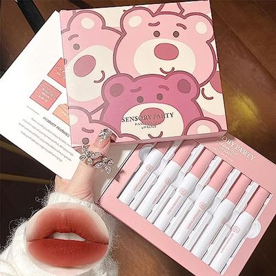 Mrettick 6 Colors Liquid Lip Gloss Set Velvet Matte Nude Long-Lasting Waterproof Non-Stick Cup Not Fade Shimmer Lip Gloss Red Lipstick Set Gift For Women