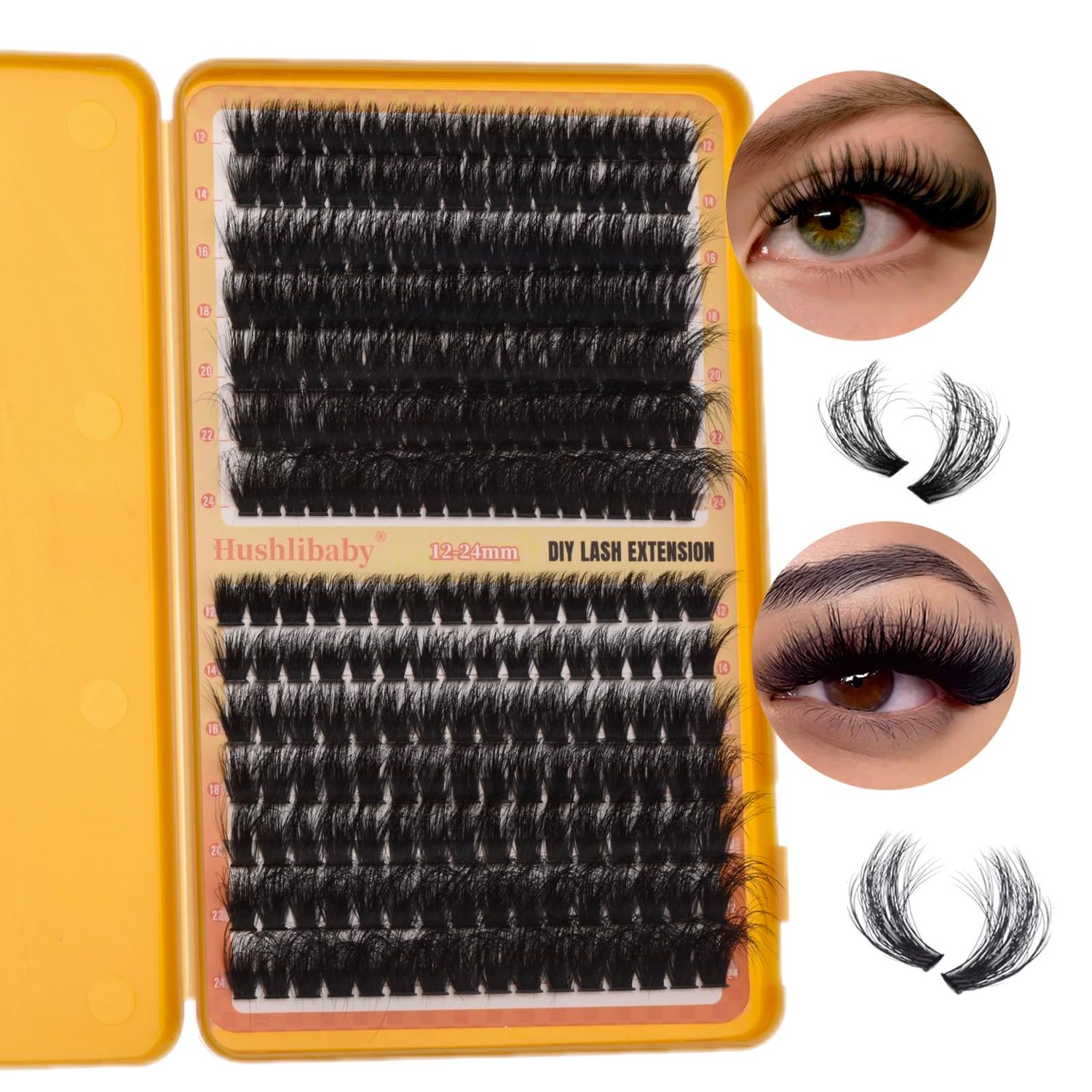 Fluffy Lash Clusters Thick 80100D Volume Eyelash Clusters 12-24mm Wispy Individual Lashes D Curl Flat Cluster Eyelash Extensions 252pcs DIY Lash Extension for Beginners by Hushlibaby