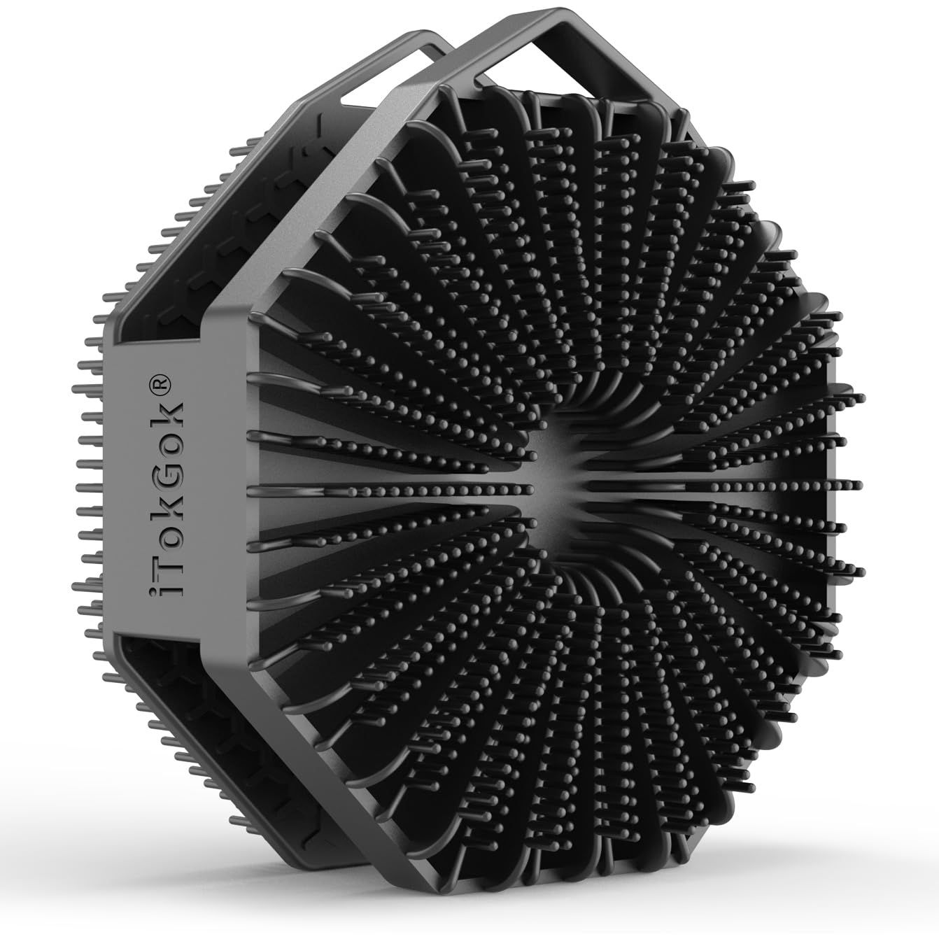 iTokGoK Premium Silver-Infused Dual-Sided Design 2-in-1 Silicone Body Scrubber for Shower,Body Brush Buffer Scrubber for Men and Women for All Skin, Ergonomic No-Slip Handle, Easy to Clean - Black