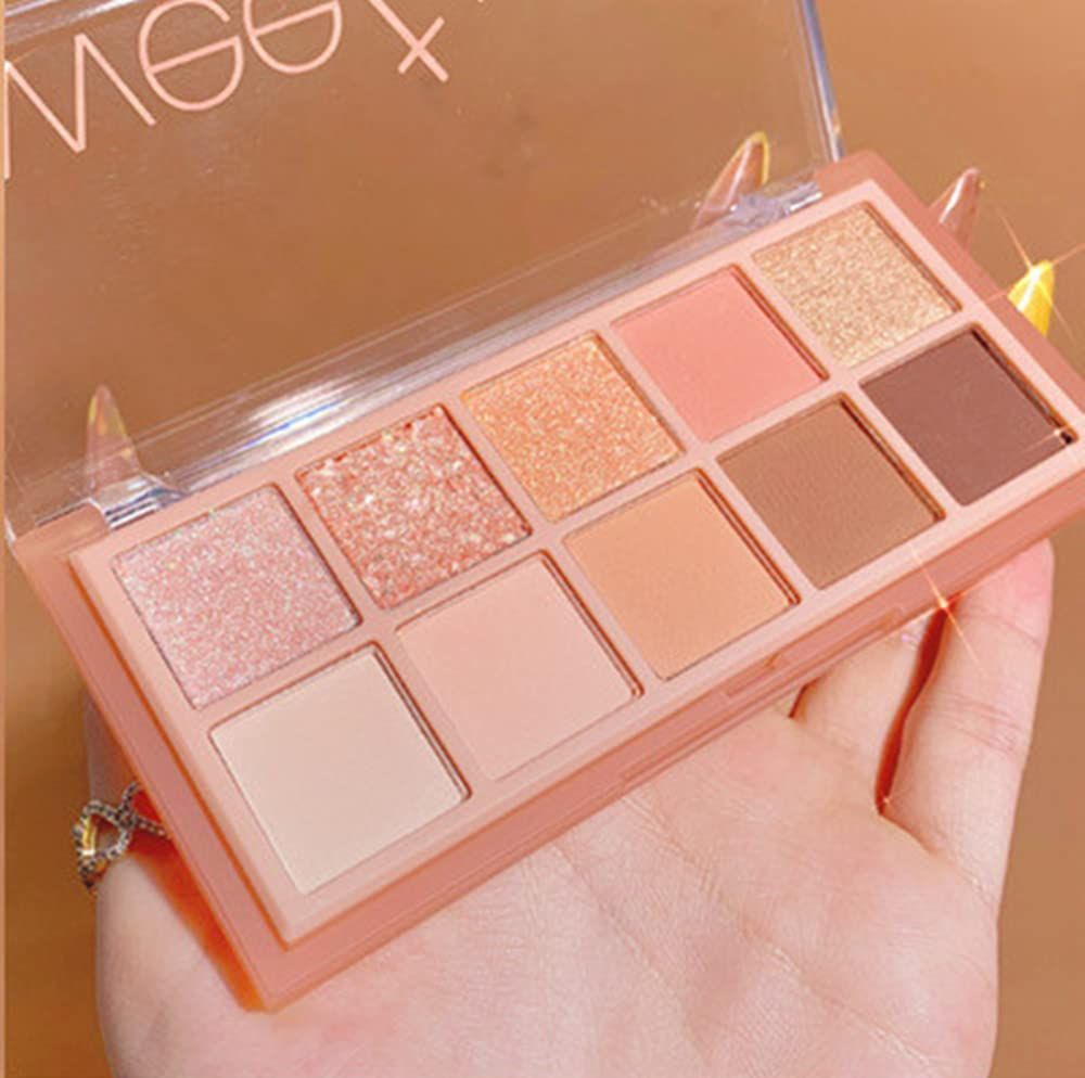 Go Ho 10 Colors Eyeshadow Palette,Matte&amp;Glitter&amp;Shimmer Eyeshadow Korean Makeup,Long Lasting Blendable Shades,Naturing-Looking,Waterproof Cool Eye Shadow Makeup Palette,01