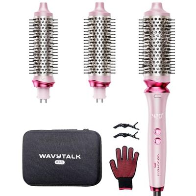 Wavytalk Pro Thermal Brush Set, Negative Ion Thermal Round Brush, Dual Voltage Heated Round Brush Styler with 3 Sizes Detachable Brush for Short and Long Hair One-Step Shiny Blowout Look, Pink