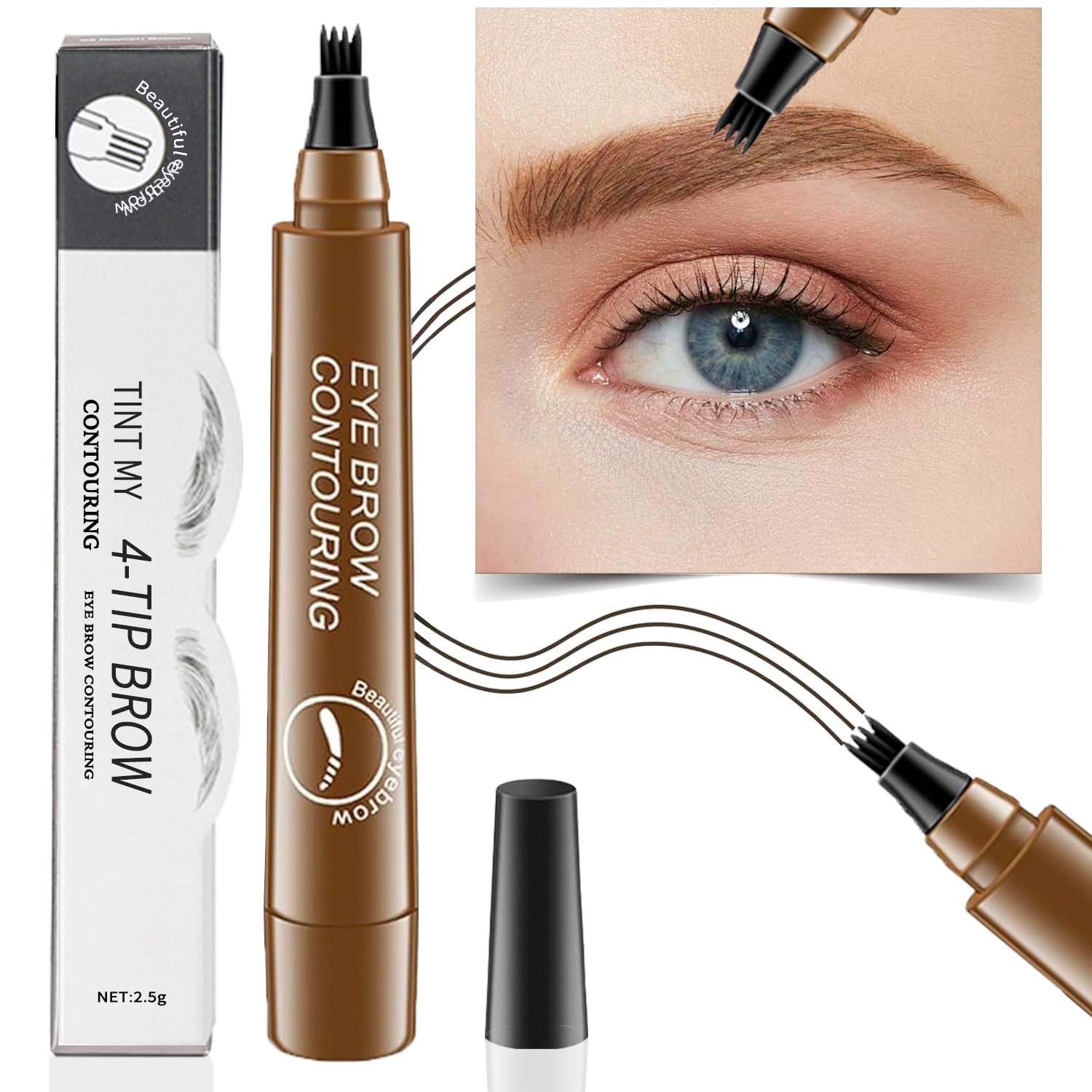 Eyebrow Pen, PreciRise Microblading Eyebrow Pen with a 4 Micro-Fork Tip and One8 x 6&#39;&#39; IN Double Sides Makeup Practice Skin for Natural Looking Hair-Like Defined Brows, Stays All Day, Light Brown