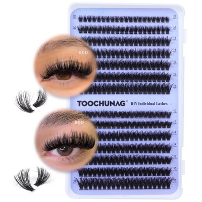 Fluffy Lash Clusters 60D80D Thick Eyelash Clusters D Curl Wispy Individual Lashes 10-18mm Cluster EyelashExtensions 280pcs False Eyelashes DIY Flat Lash Extension by TOOCHUNAG