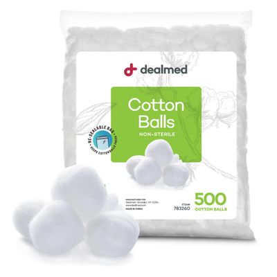 Dealmed Cotton Balls for Face, Makeup &amp; Nail Polish Remover, Medical Uses, &amp; DIY Crafts | Non-Sterile Bulk Pack | Resealable Zip-Locked Bag | 100% Pure Cotton - Soft, Absorbent, Gentle (500 per Bag)