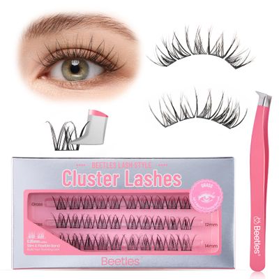 Beetles Lash Clusters 10-14mm Cluster Eyelash Extensions Super Thin Band Natural False Eyelashes Wispy C Curl Eyelash Clusters 30pcs DIY Individual Lashes Grass (CNG001, 10-14mm)
