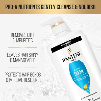 Pantene Classic Clean 2-In-1 Shampoo & Conditioner Set, Pro-V Nutrients for Dry, Color-Treated Hair, Nourishment & Hydration, Antioxidant-Rich, 27.7 Fl Oz Each, 2 Pack Miracle Rescue Shot (0.5 Oz)